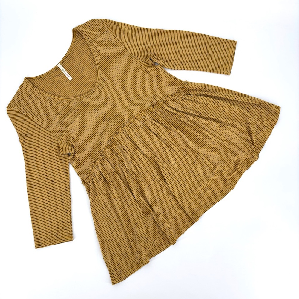 Lime N Chili Yellow with Black Stripes 3/4 Sleeve Baby Doll Style Top, Small